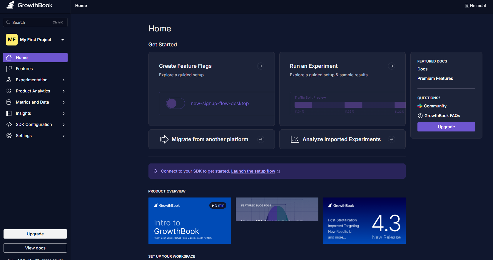 GrowthBook dashboard screenshot