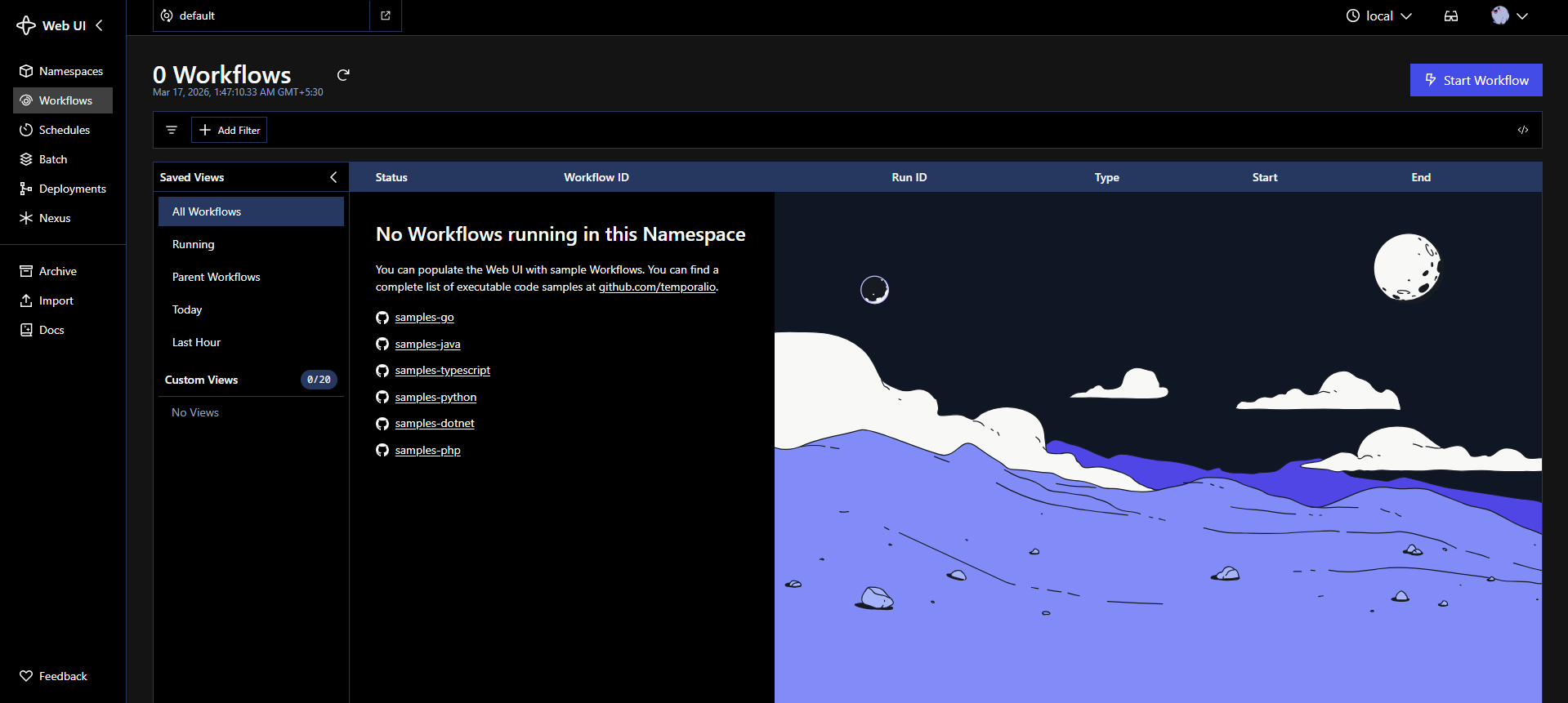 Temporal UI dashboard screenshot