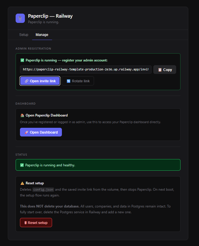 Paperclip Setup Page