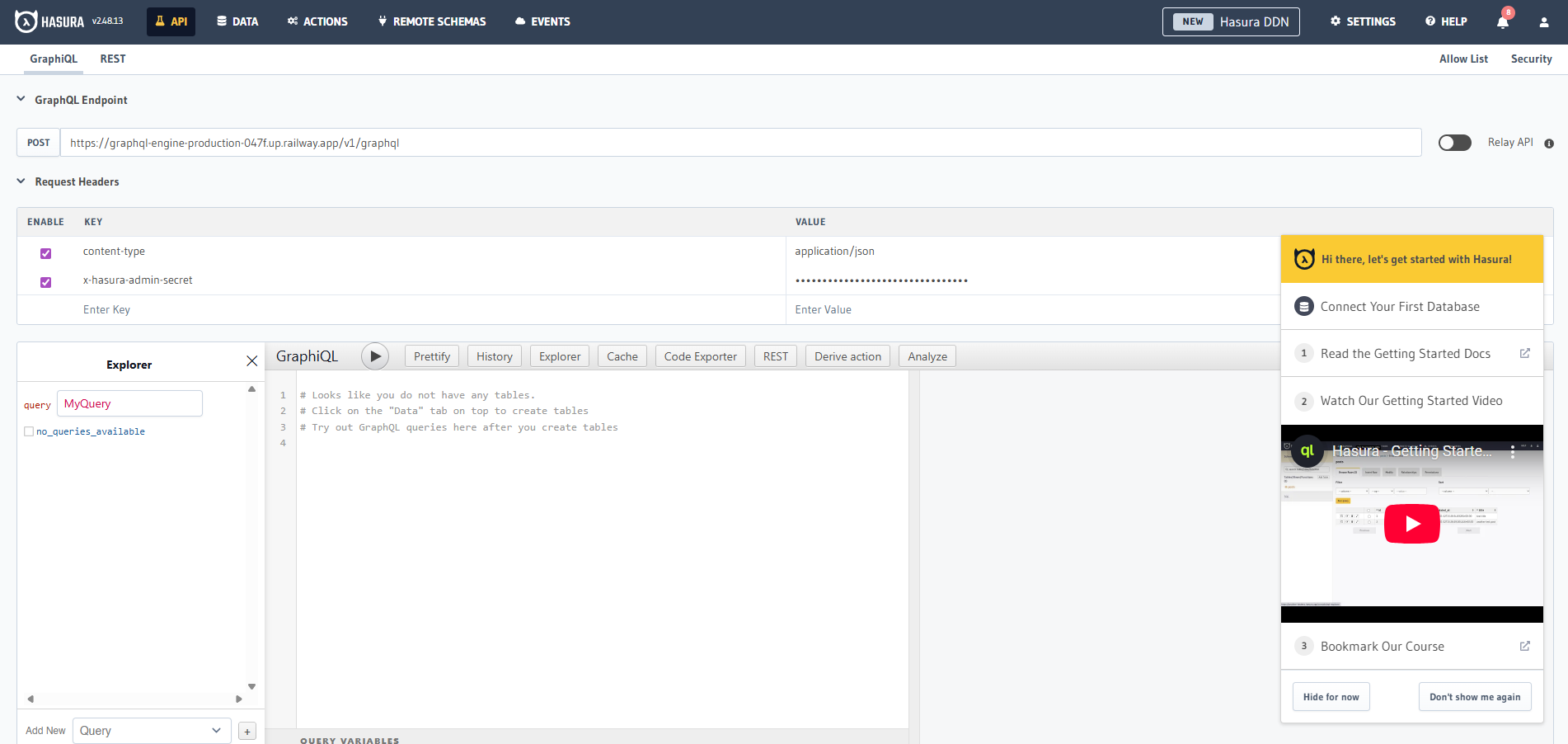 Hasura console screenshot
