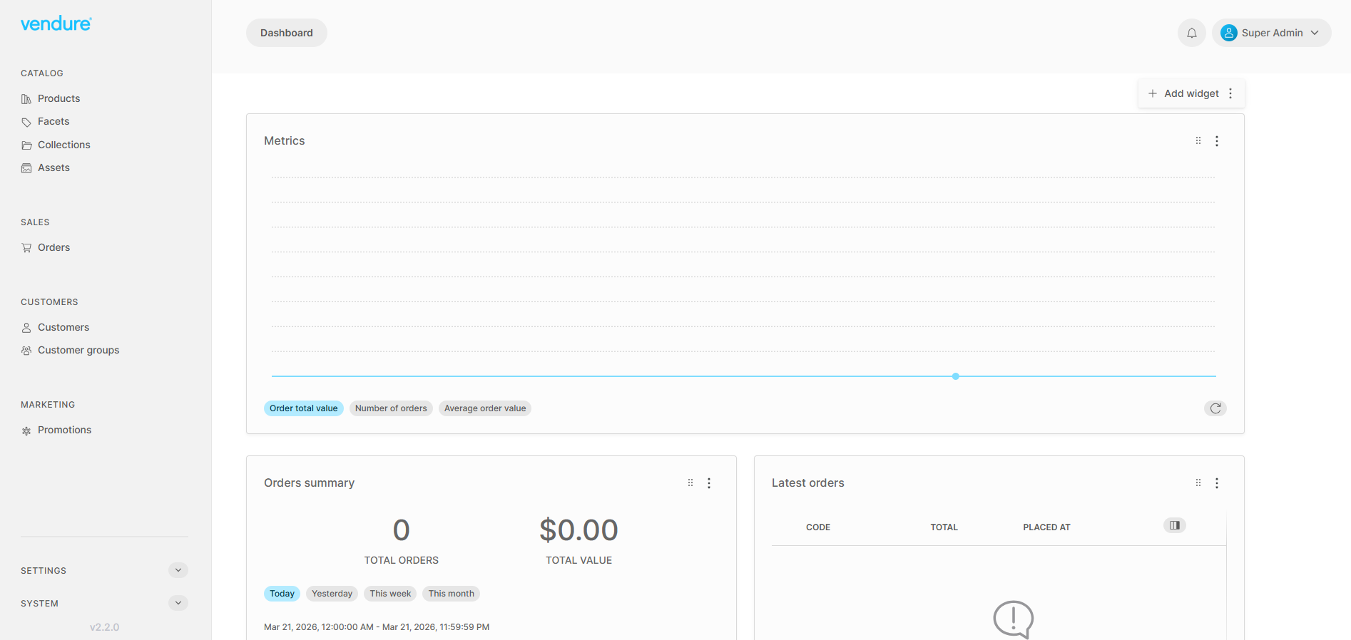 Vendure dashboard screenshot