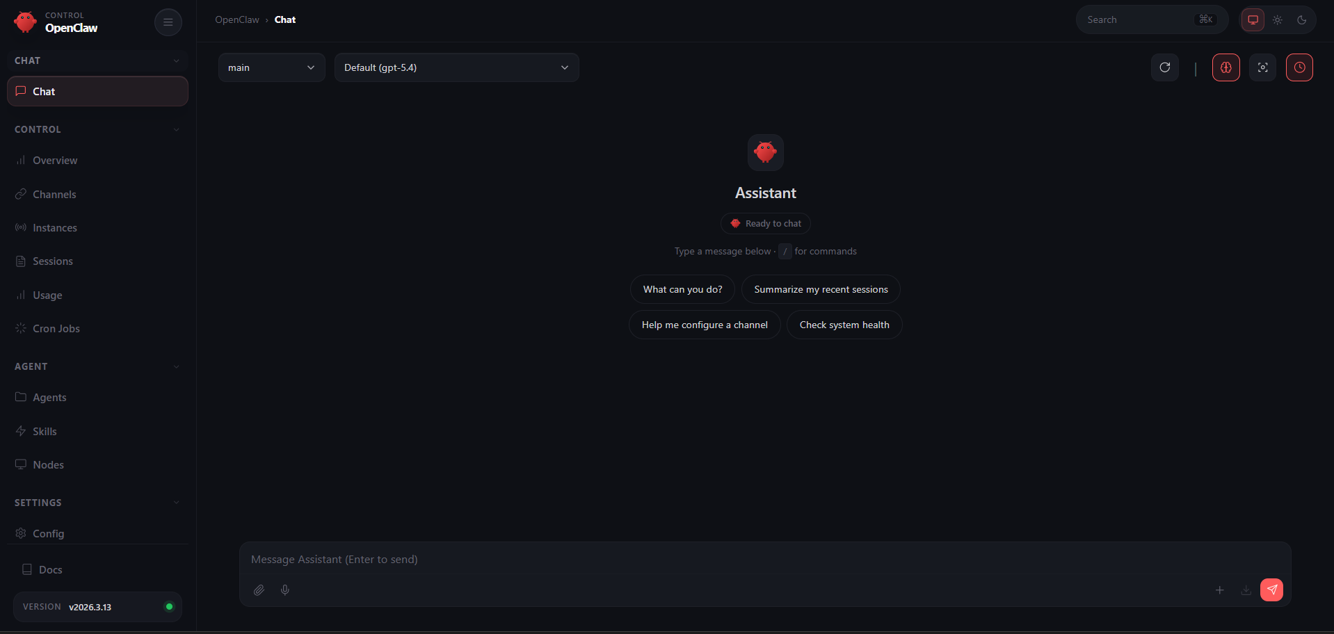OpenClaw UI — fully connected and ready to use
