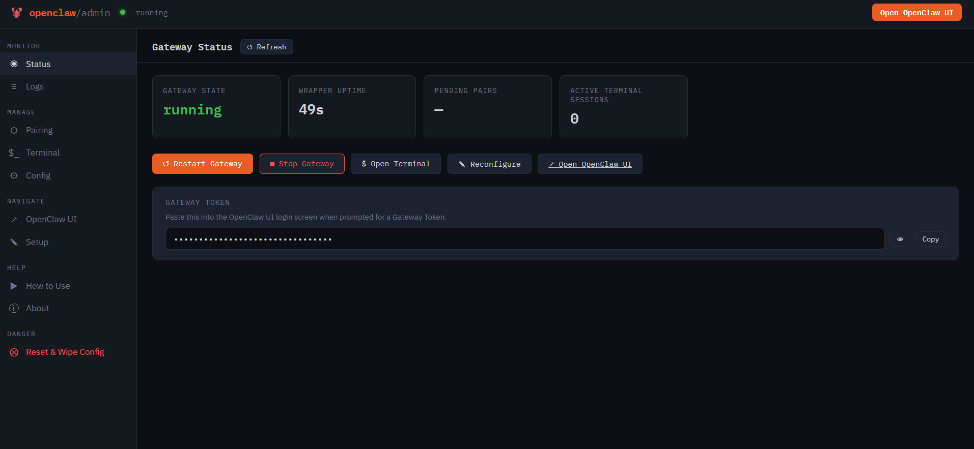 OpenClaw admin dashboard