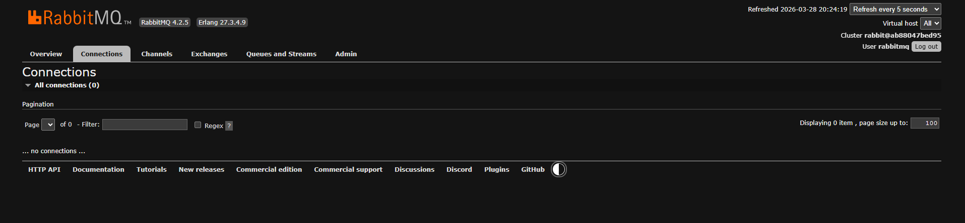 RabbitMQ dashboard screenshot