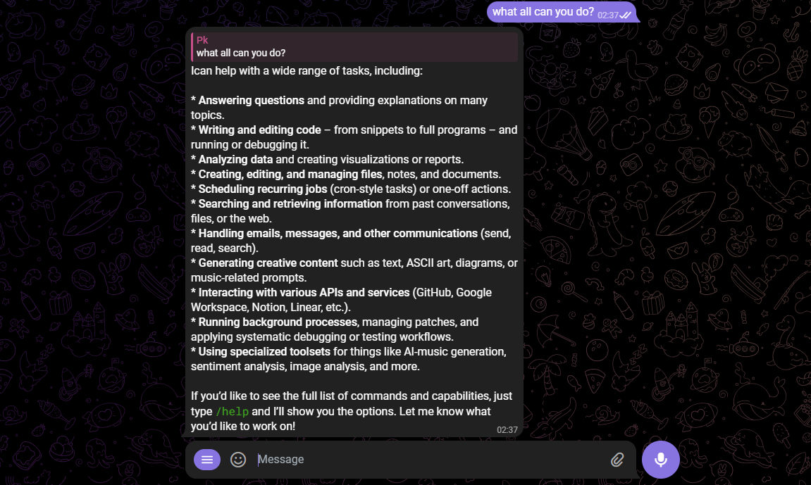 Hermes Agent telegram chat