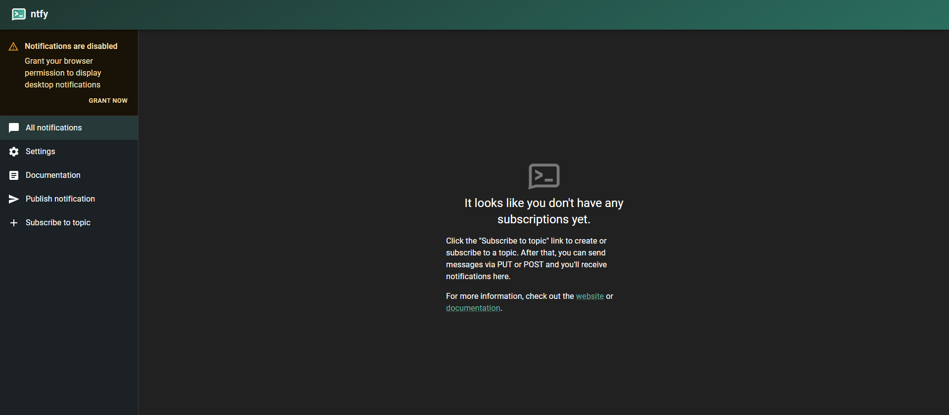 ntfy dashboard screenshot