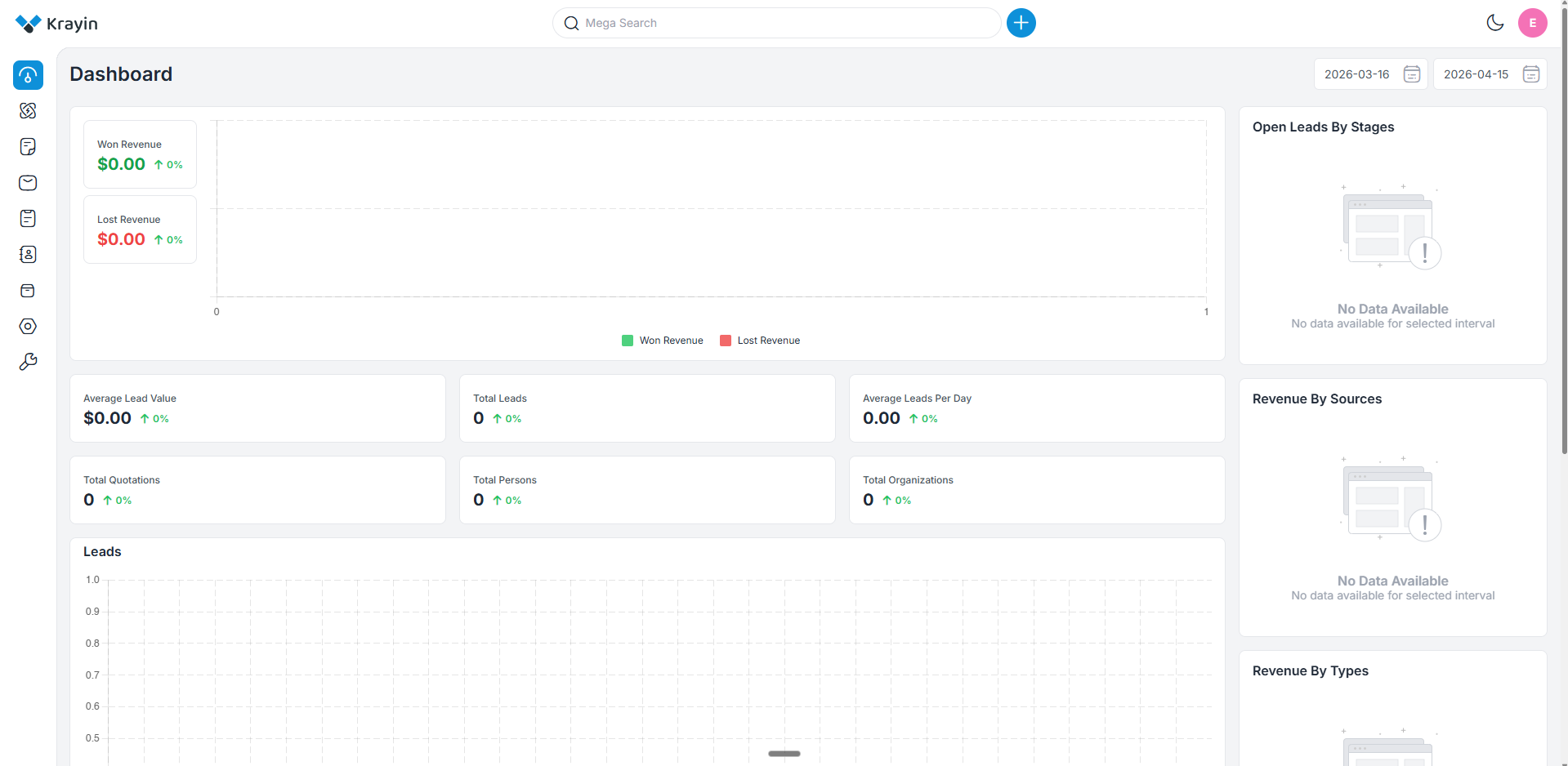 Krayin CRM dashboard screenshot