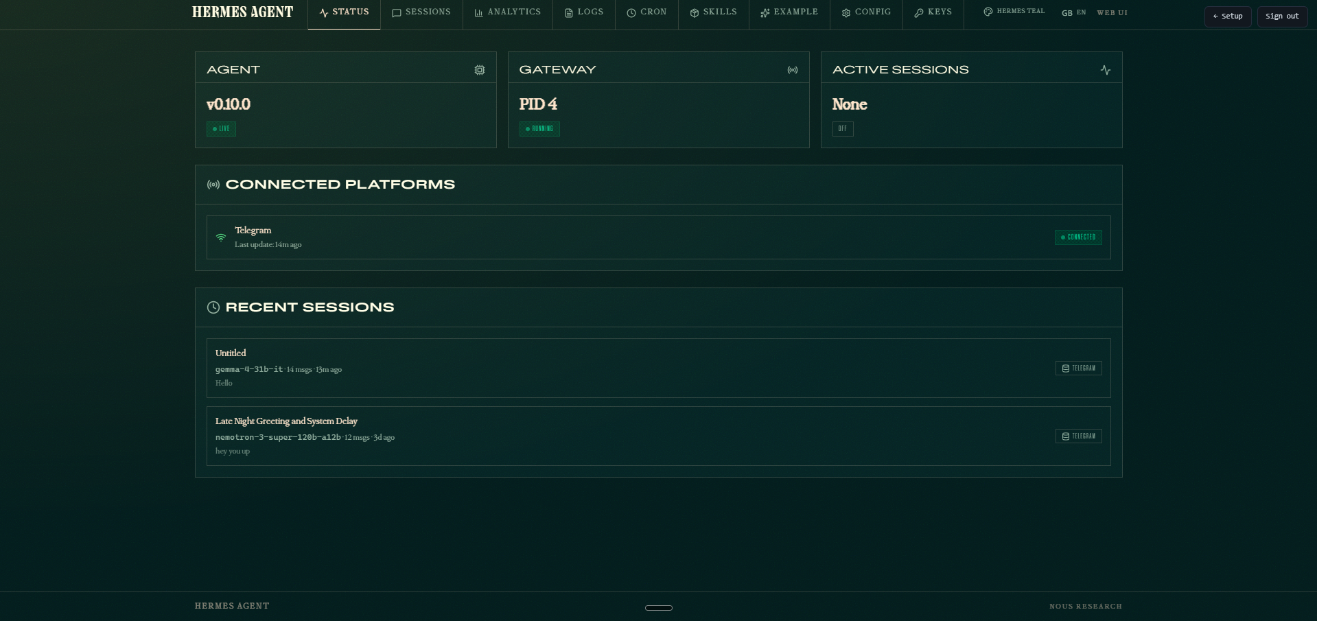 Hermes Agent Official dashboard