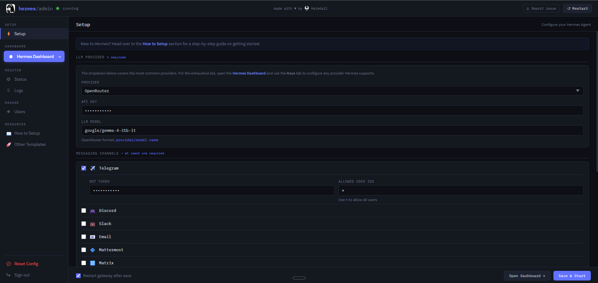 Hermes Agent dashboard screenshot