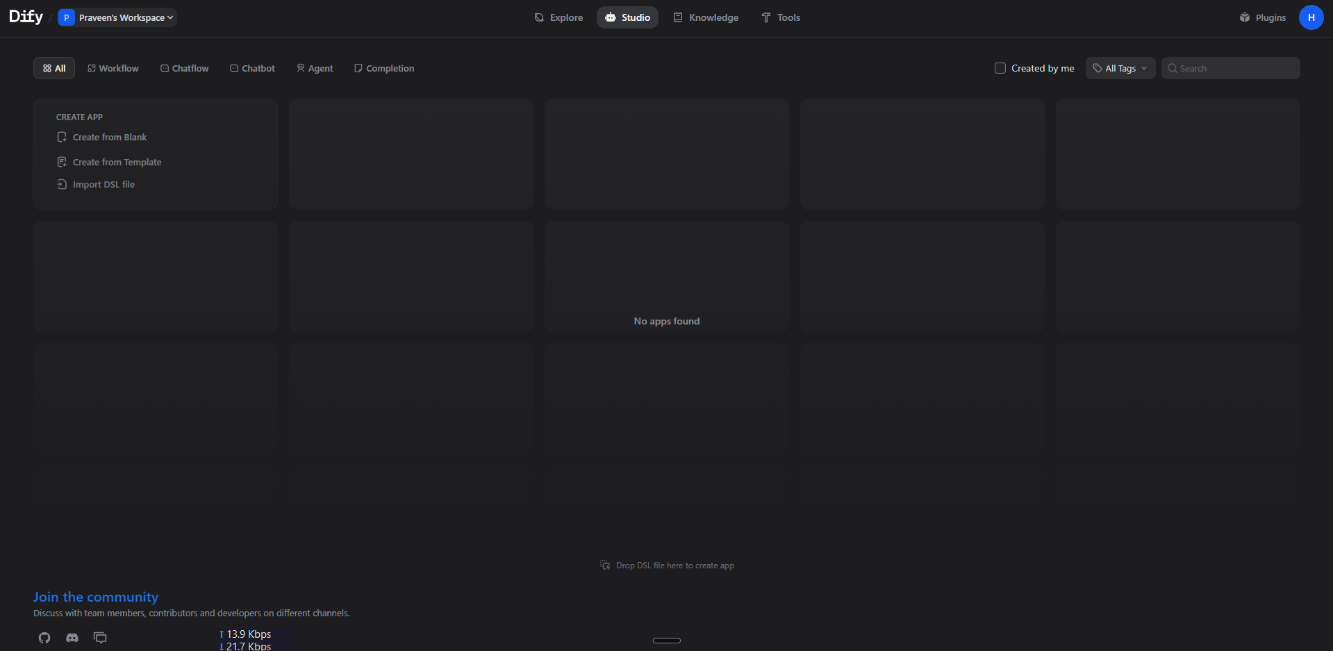 Dify dashboard screenshot