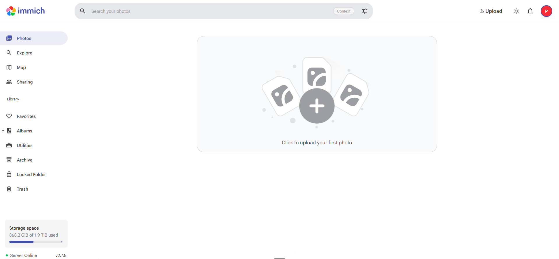 Immich dashboard screenshot