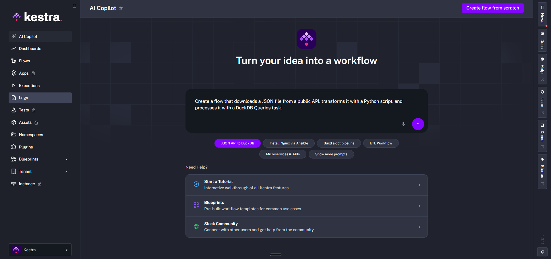 Kestra dashboard screenshot