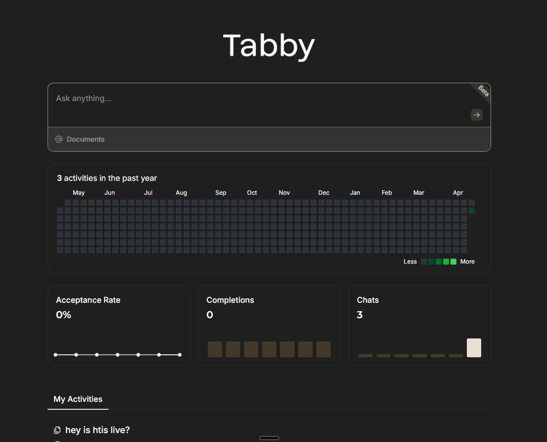Tabby dashboard screenshot