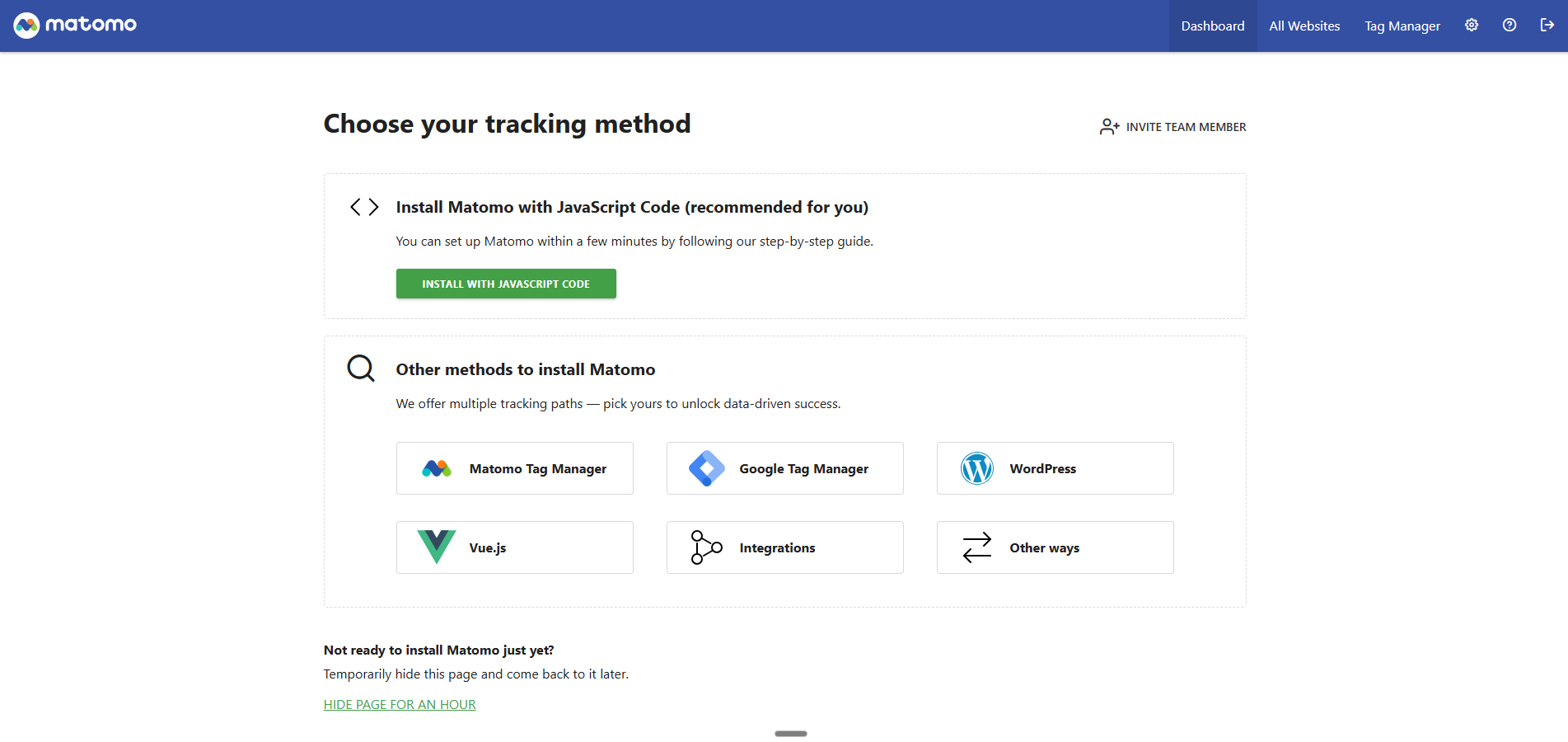 Matomo dashboard tracking