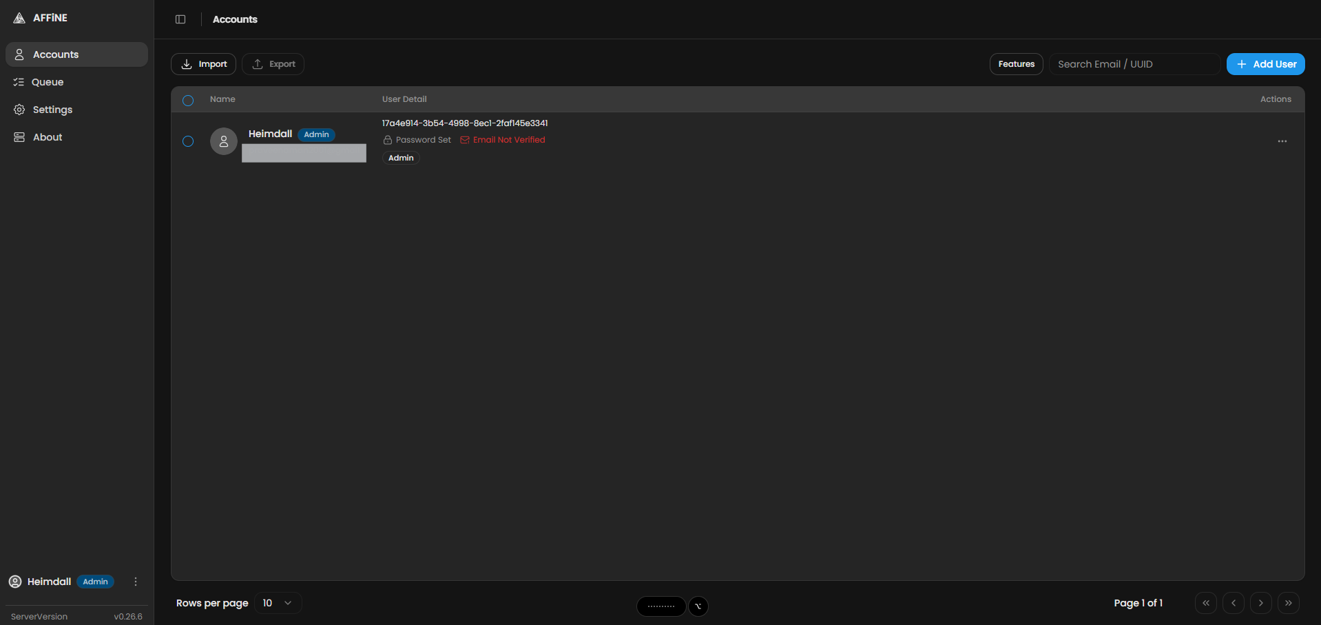 AFFiNE dashboard screenshot