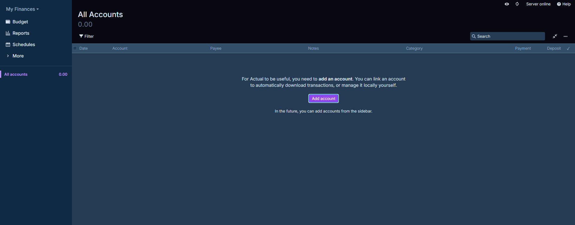 Actual Budget dashboard screenshot