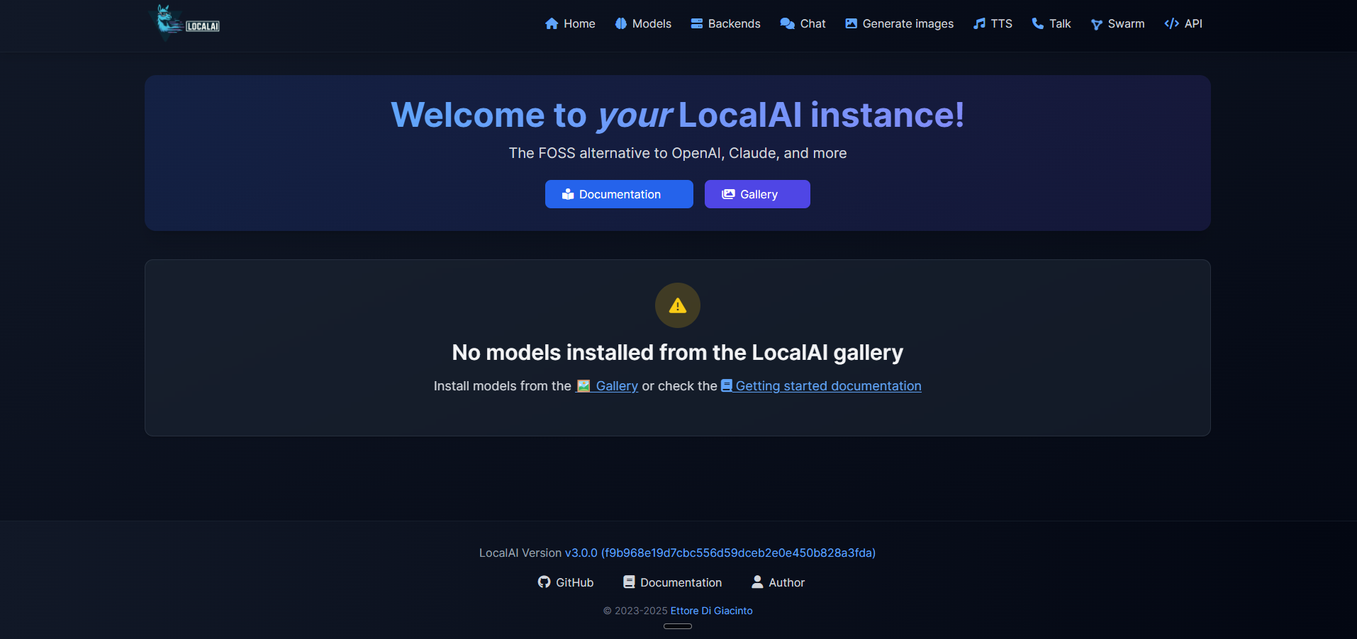 LocalAI dashboard screenshot