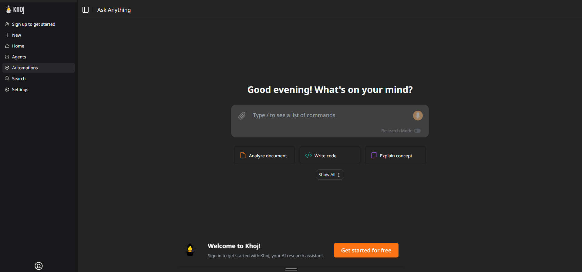 Khoj dashboard screenshot