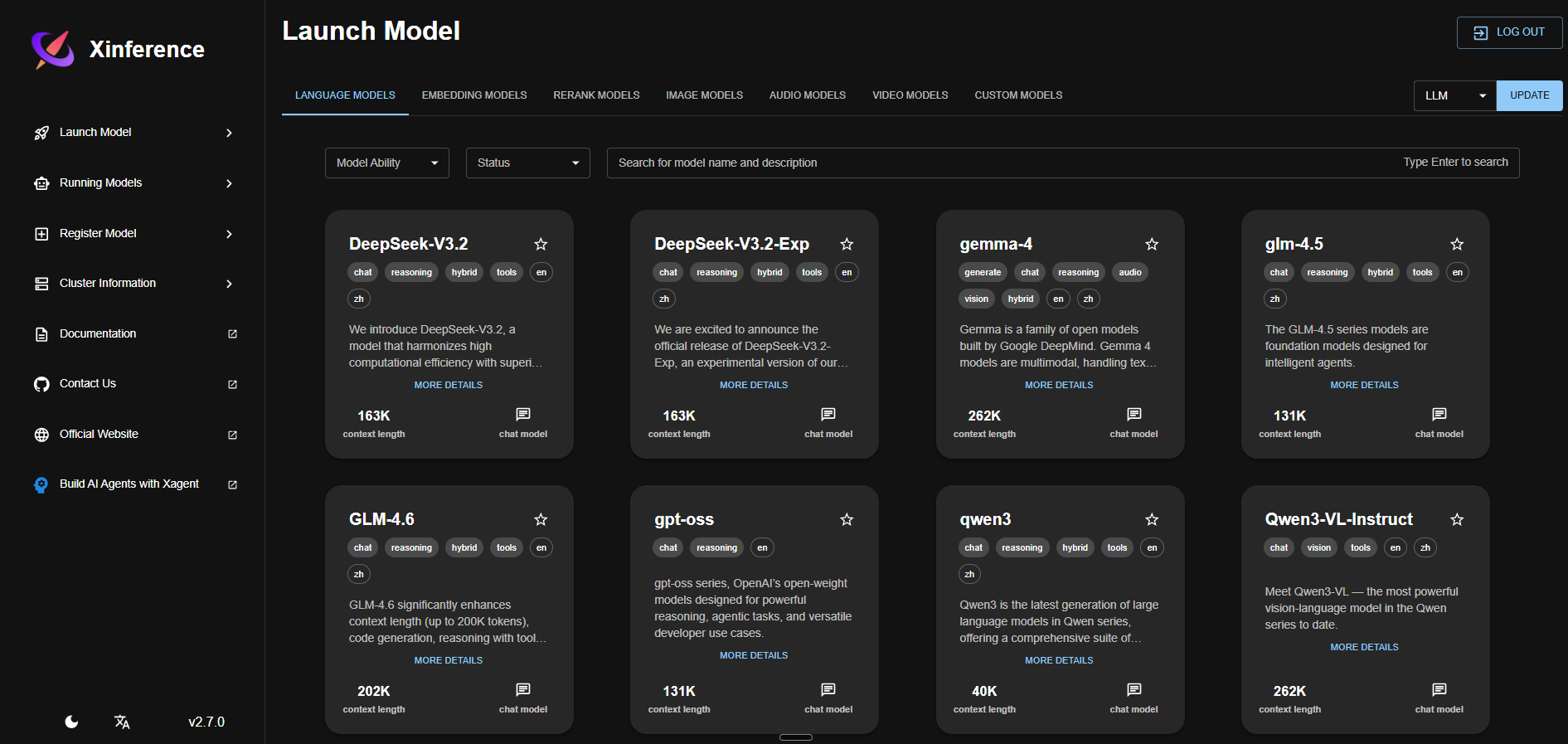 Xinference dashboard screenshot