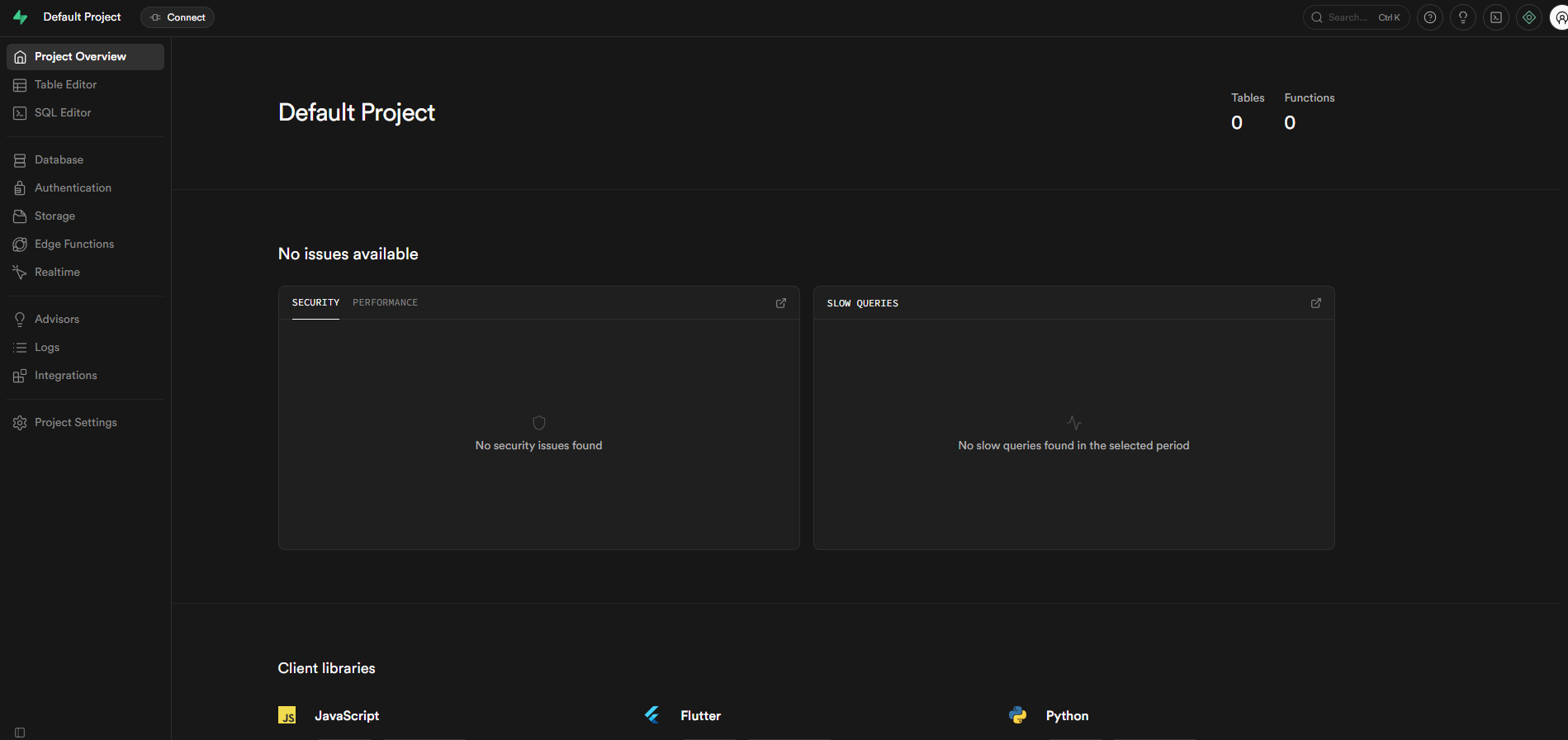 Supabase Studio dashboard screenshot