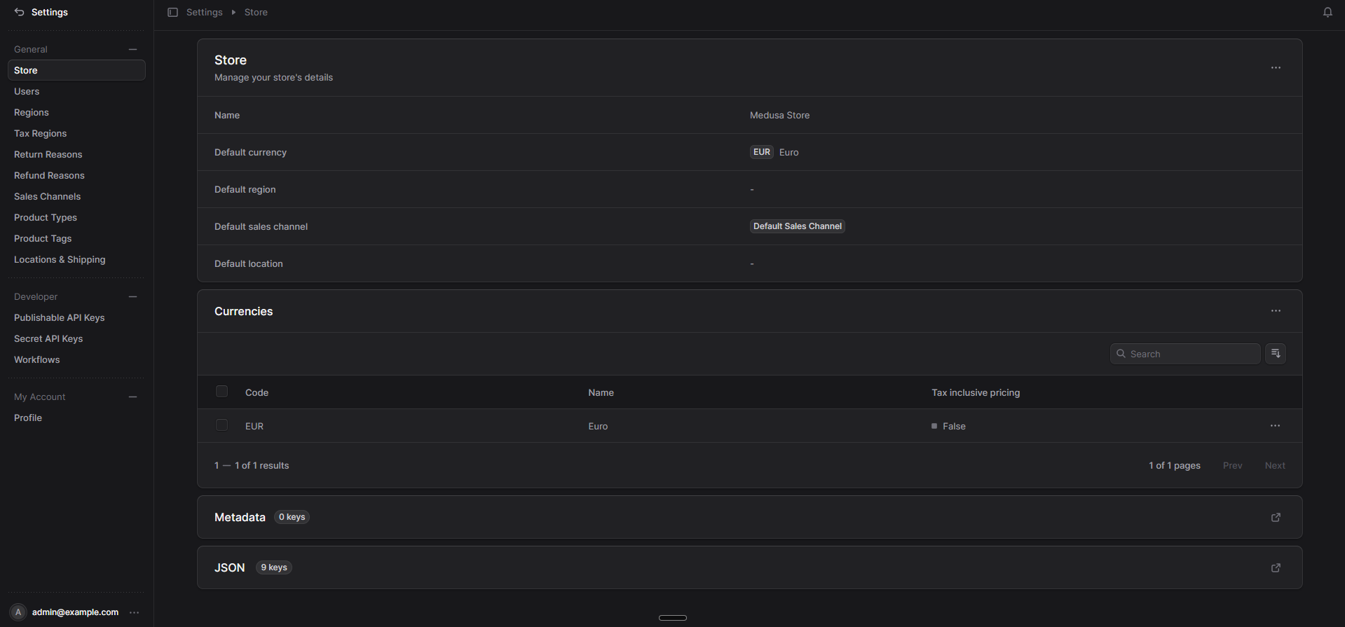 Medusa.js v2 dashboard screenshot
