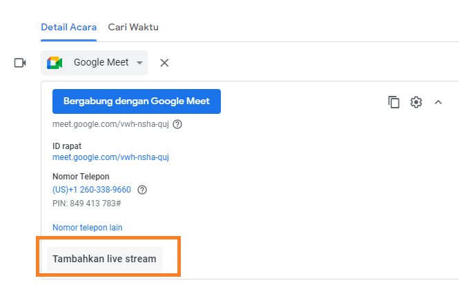 Tambahkan live streaming google meet