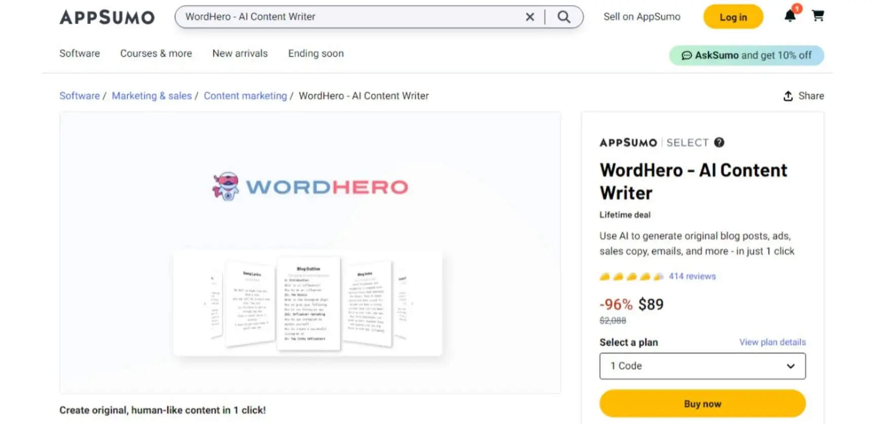 WordHero AppSumo Lifetime Deal $89 - Best AI Content Writer WordHero lifetime Deal yo5hkb
