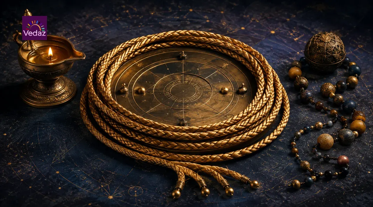 Golden astrology chart wheel symbolizing Paasha Yoga's binding influence