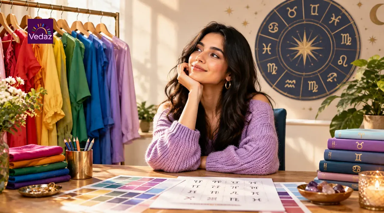 Woman choosing star sign color outfit