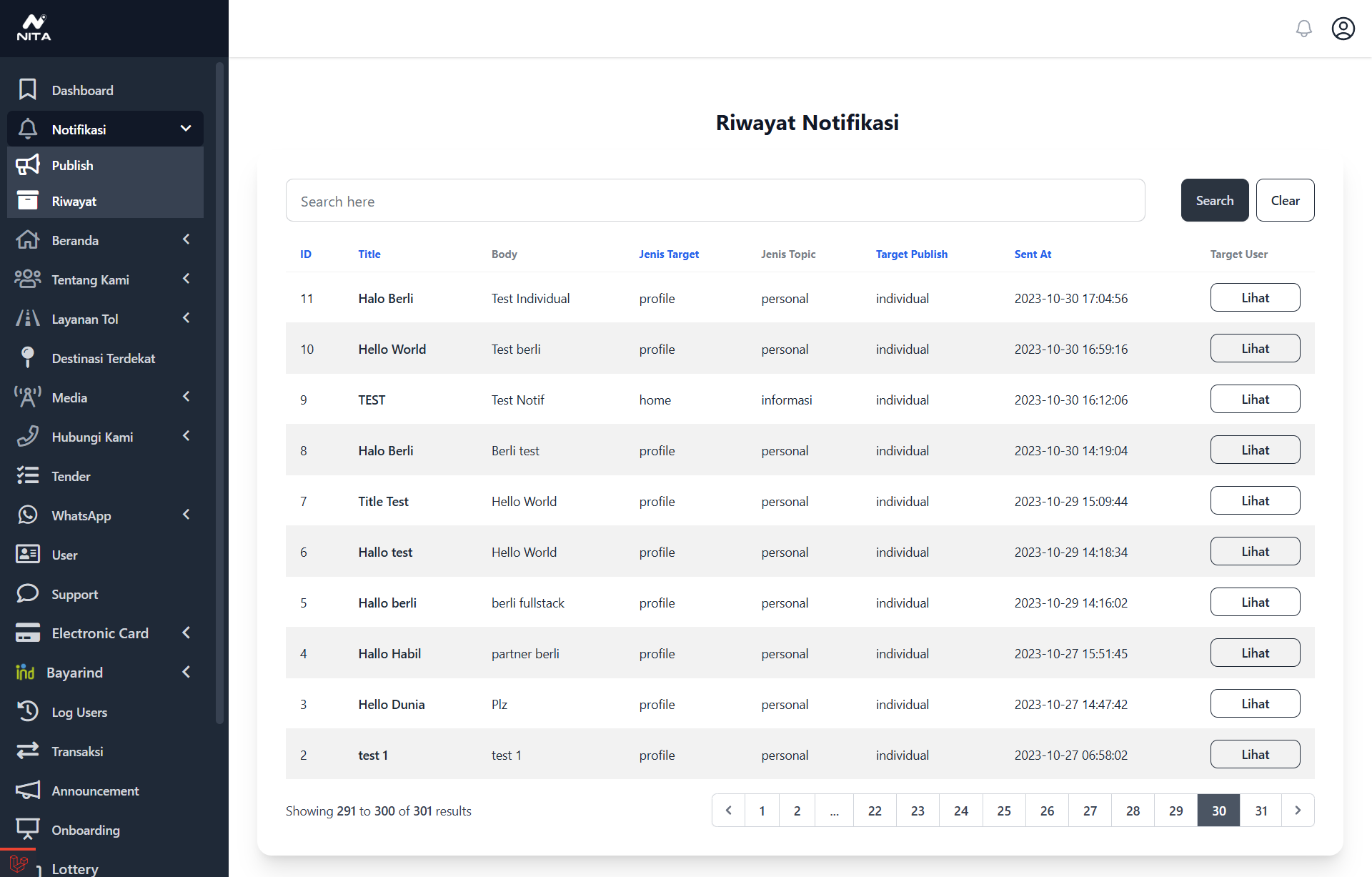 Nita Admin Riwayat Notifikasi