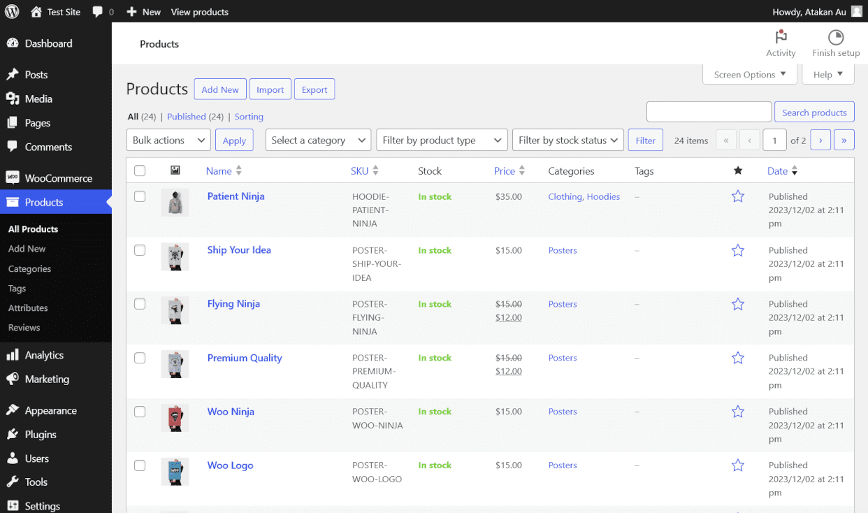 Descarga de archivos csv de datos de muestra ficticios de WooCommerce