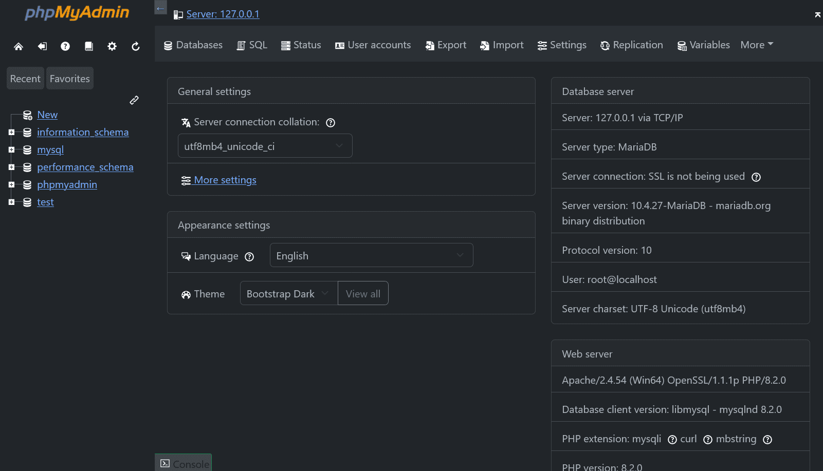 PHPMyAdmin Koyu Tema 5.2 siyah indir