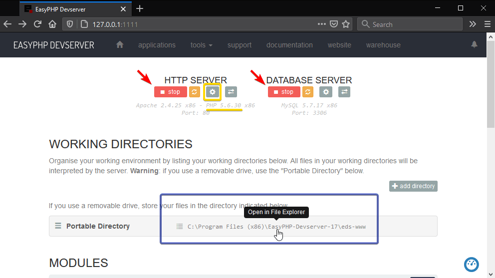 EasyPHP Installation usage