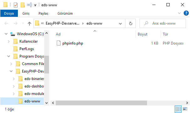 EasyPHP Kurulum çalışma yeri