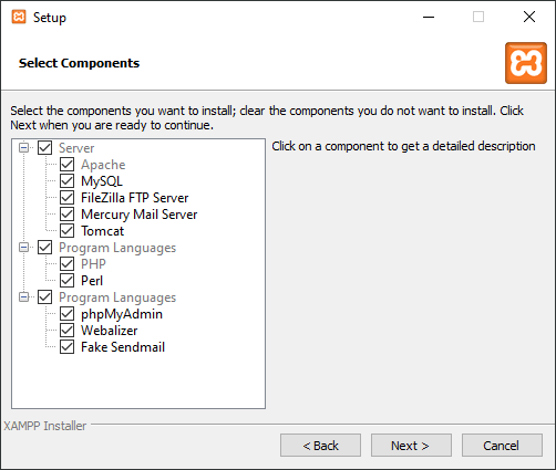 XAMPP Installation Screen