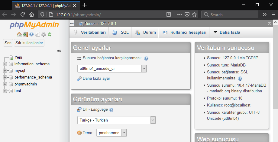 XAMPP phpMyAdmin MySQL