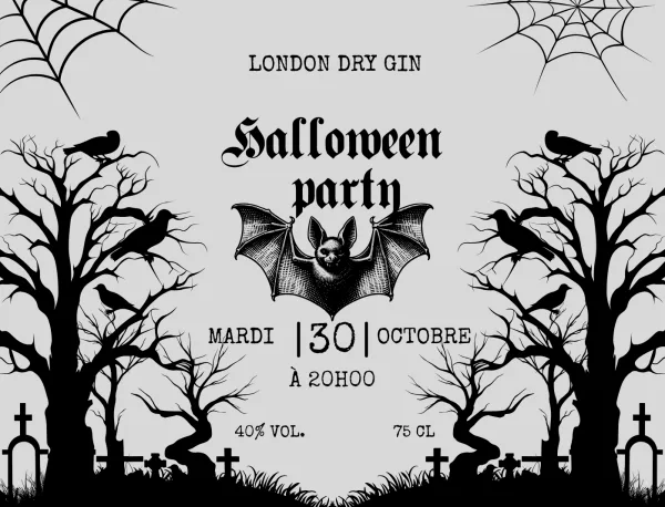 Modèle d'étiquette personnalisable Halloween noir et blanc 1016x762