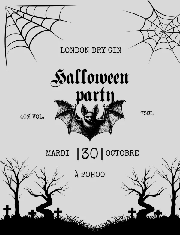 Modèle d'étiquette personnalisable Halloween noir et blanc 762x1016