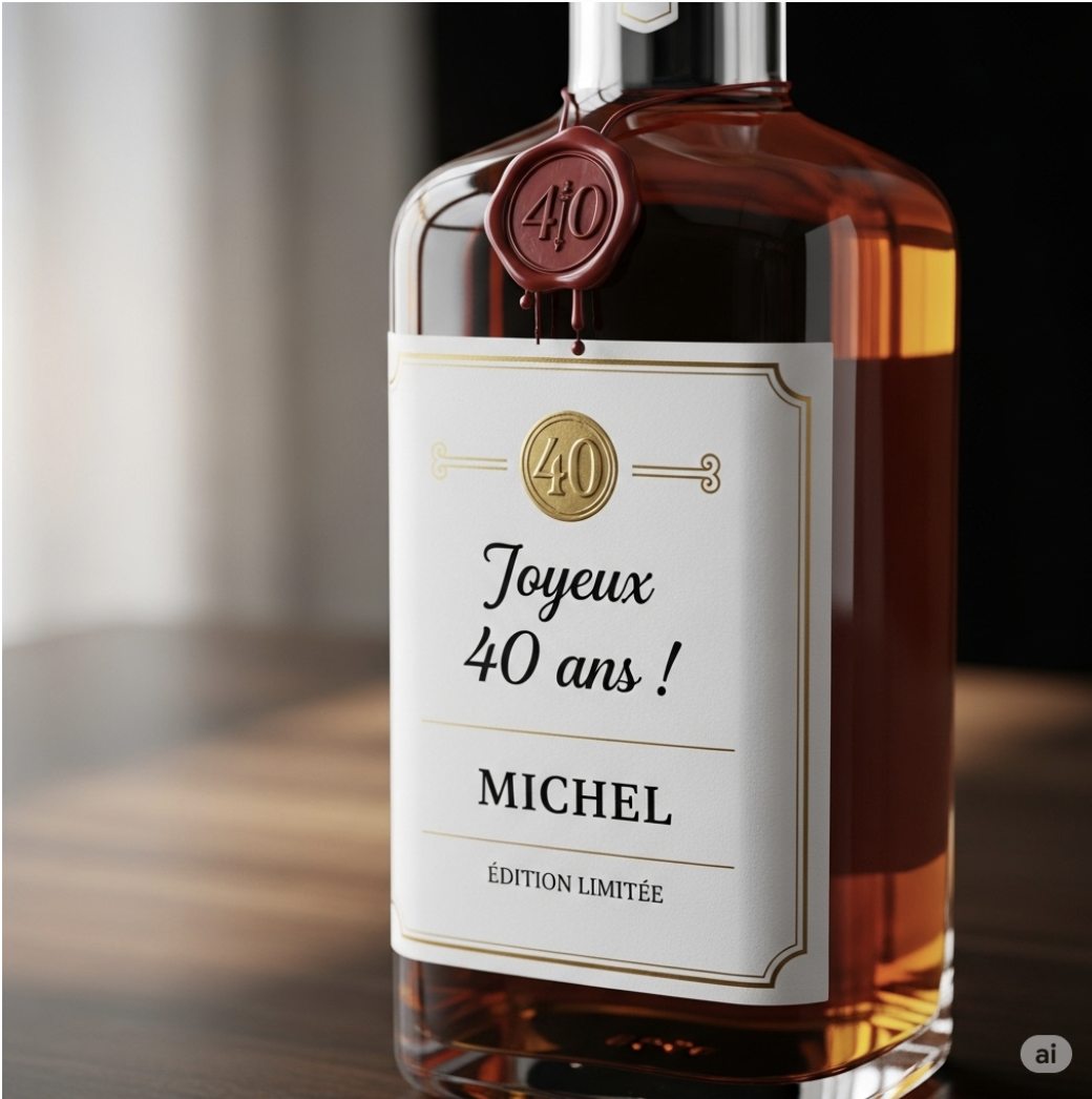 Bouteille personnalisée pour un anniversaire de 40 ans