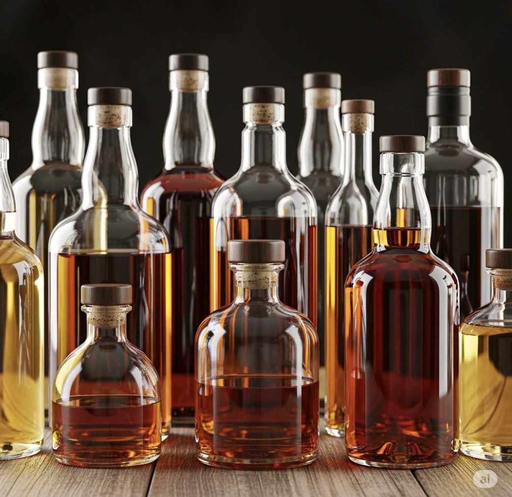 Ensemble de bouteilles de spiritueux avec différentes couleurs