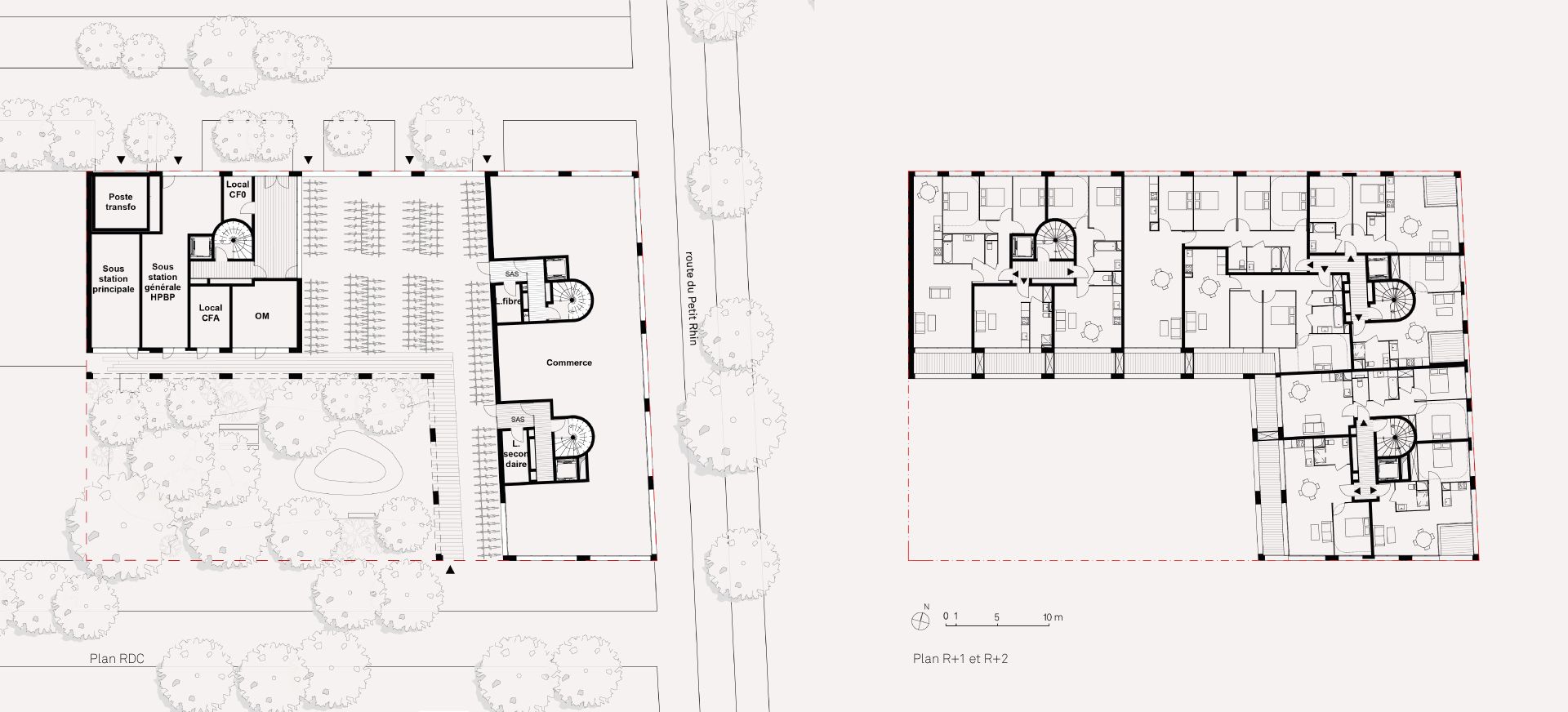 Atelier du Pont - Architecte - 66 logements et commerces à Strasbourg - Plans