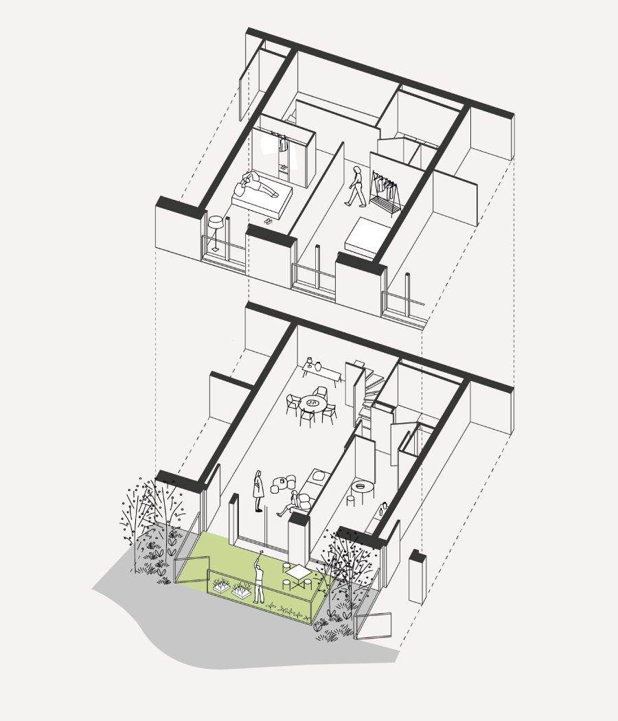 Architecture - Les gradins-jardins, logements sociaux à Paris - Terre cuite émaillée - Axonometrie