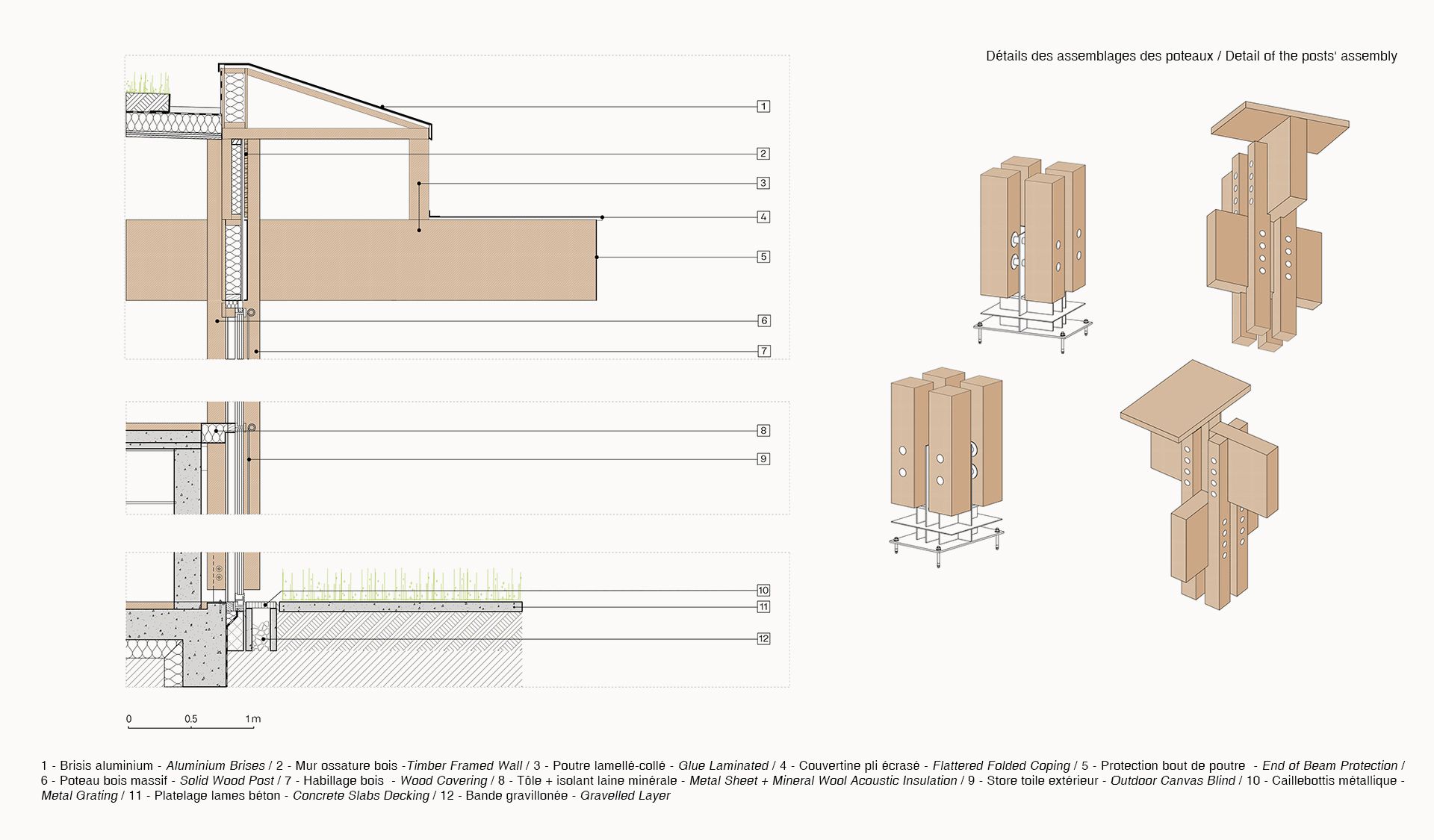 Architecture - Bâtiment d'exploitation dans le Parc de la Villette à Paris - assemblage -1