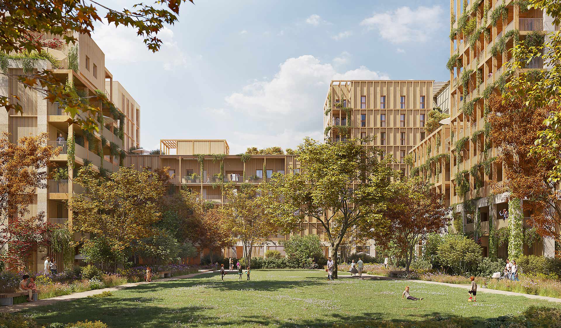 Architecture, Beaux voisins, Logements en bois et pierre massive à Lyon - 12