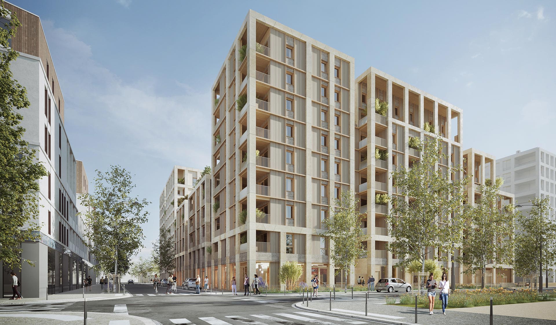 Architecture, Beaux voisins, Logements en bois et pierre massive à Lyon - 4