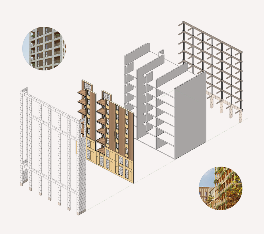 Architecture, Beaux voisins, Logements en bois et pierre massive à Lyon - 17