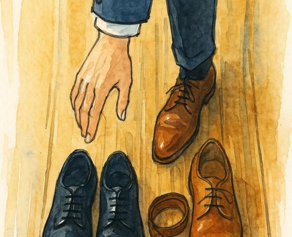 Les souliers fixent le registre, Le vestiaire du marié : tout ce qui n'est pas le costume