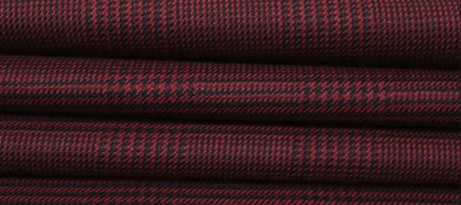 Burgundy mohair-wool fabric with Prince of Wales check pattern