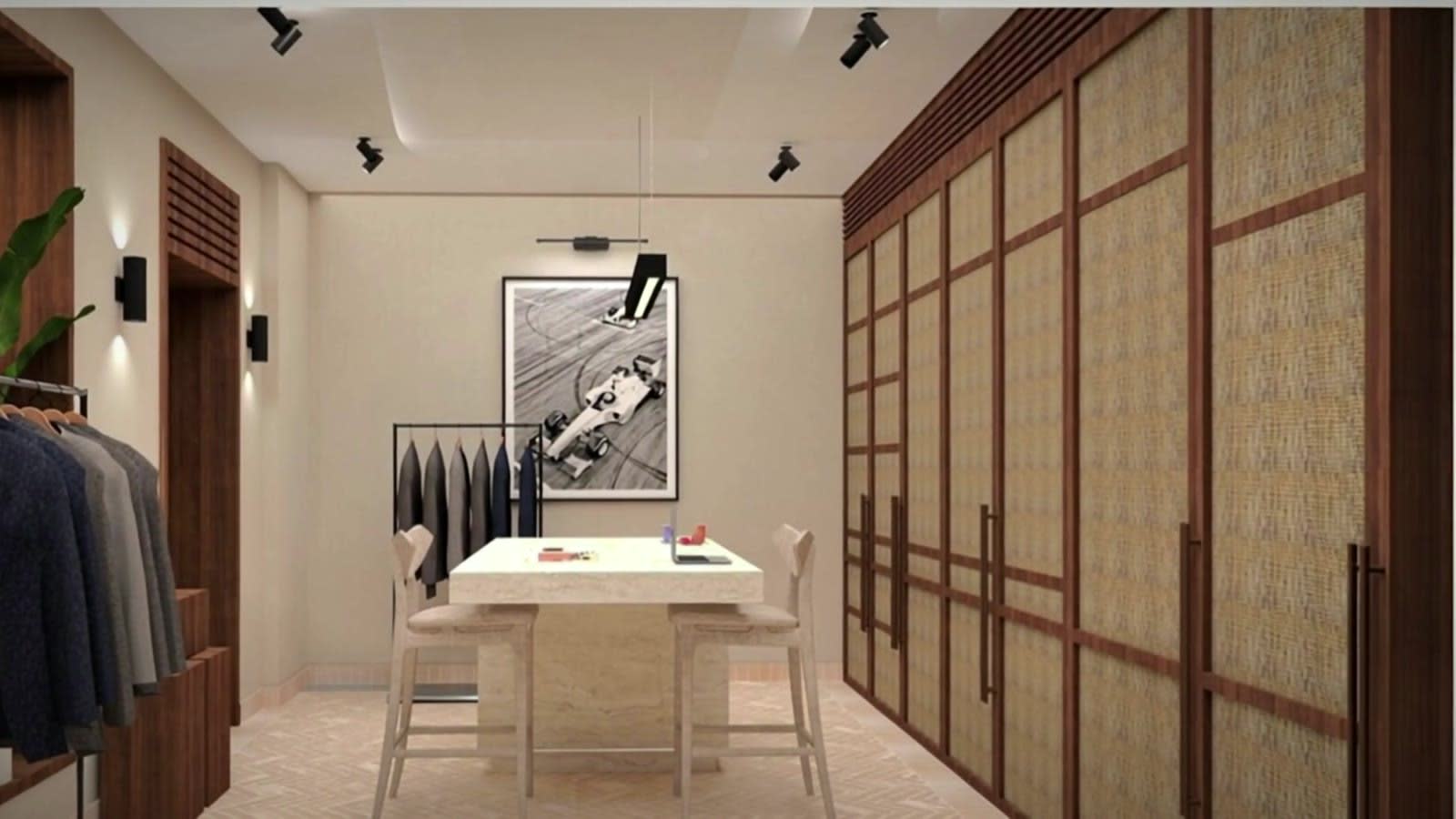 Salon principal, table d'atelier en marbre