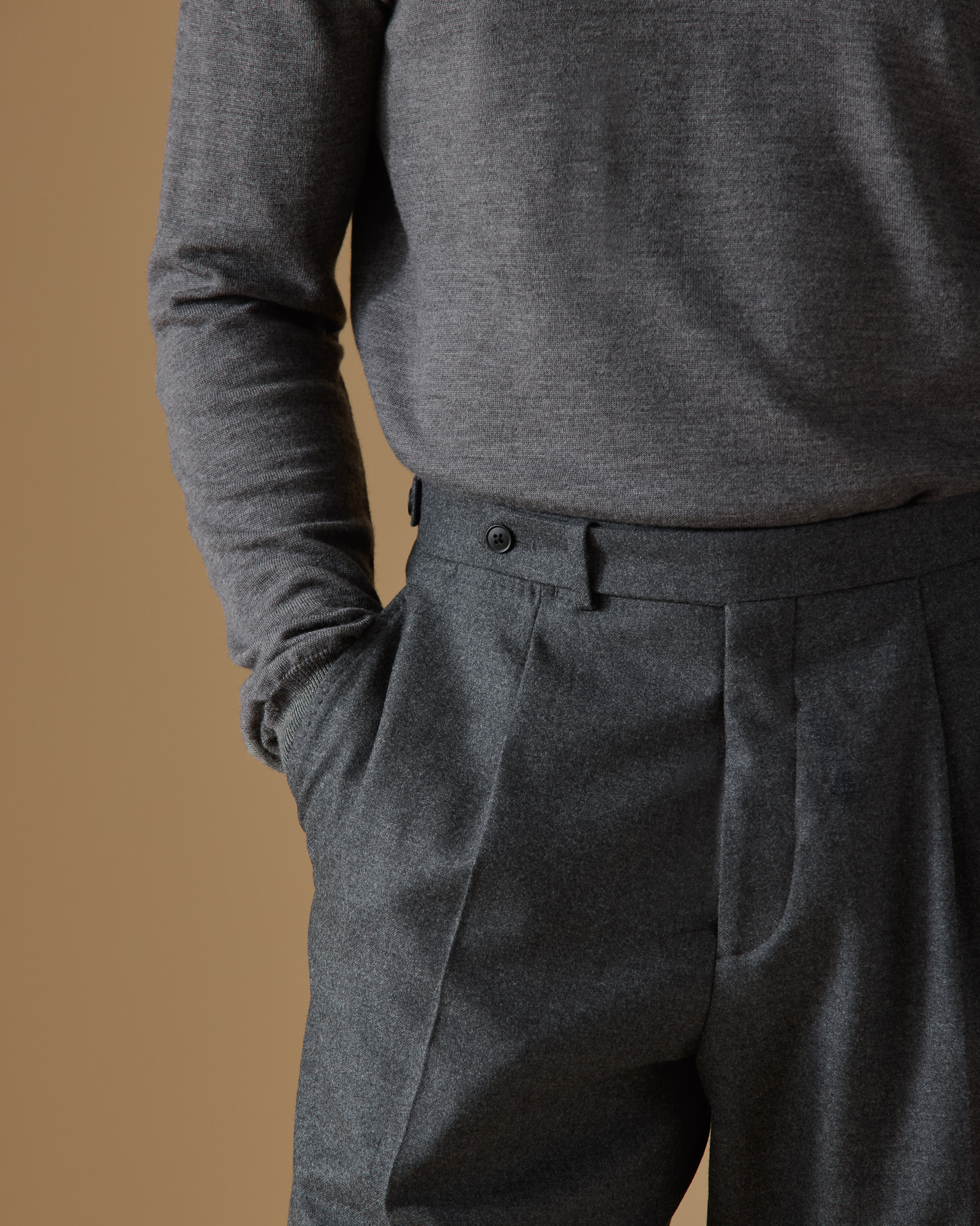Gray-Ultra-Fine-Merino-Turtle-Neck-Knit-MKC1166-custom-knitwear, view 5 - Atelier Munro